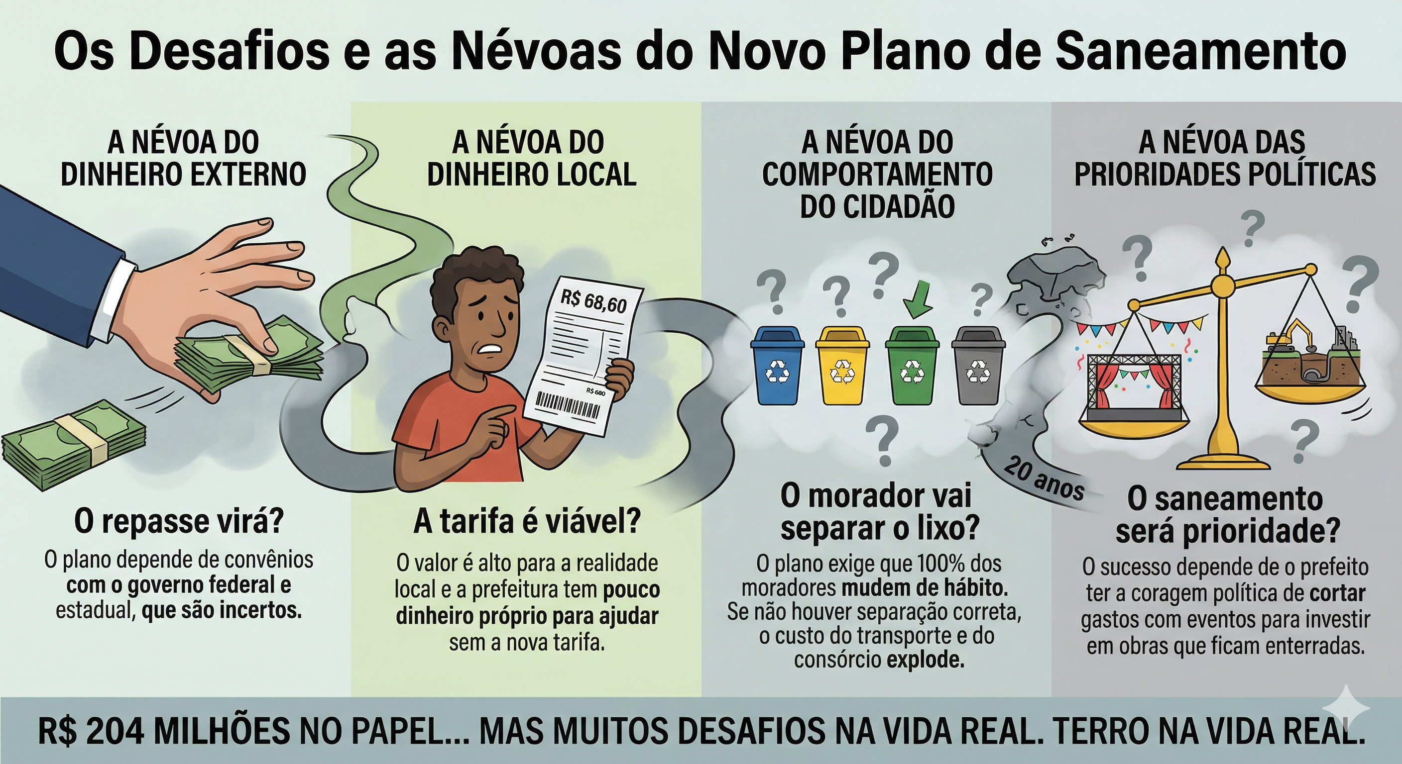 Os Desafios e as Névoas do Novo Plano de Saneamento — R$ 204 milhões no papel, mas muitos desafios na vida real